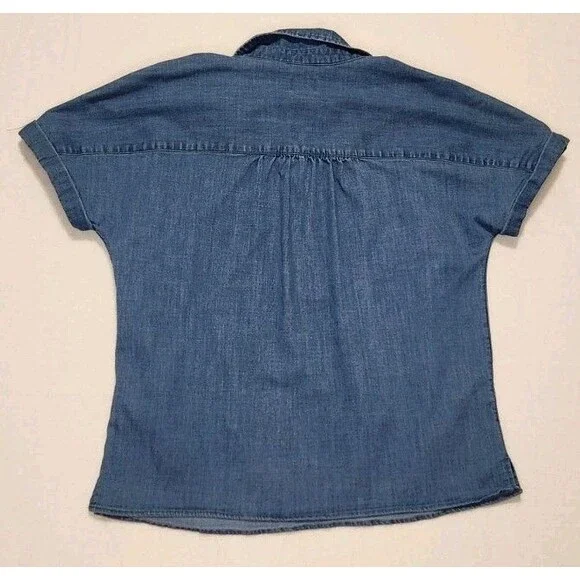 Chicos Denim Tunic Short Sleeve Size 1 Medium Blue Collared - Picture 7 of 8